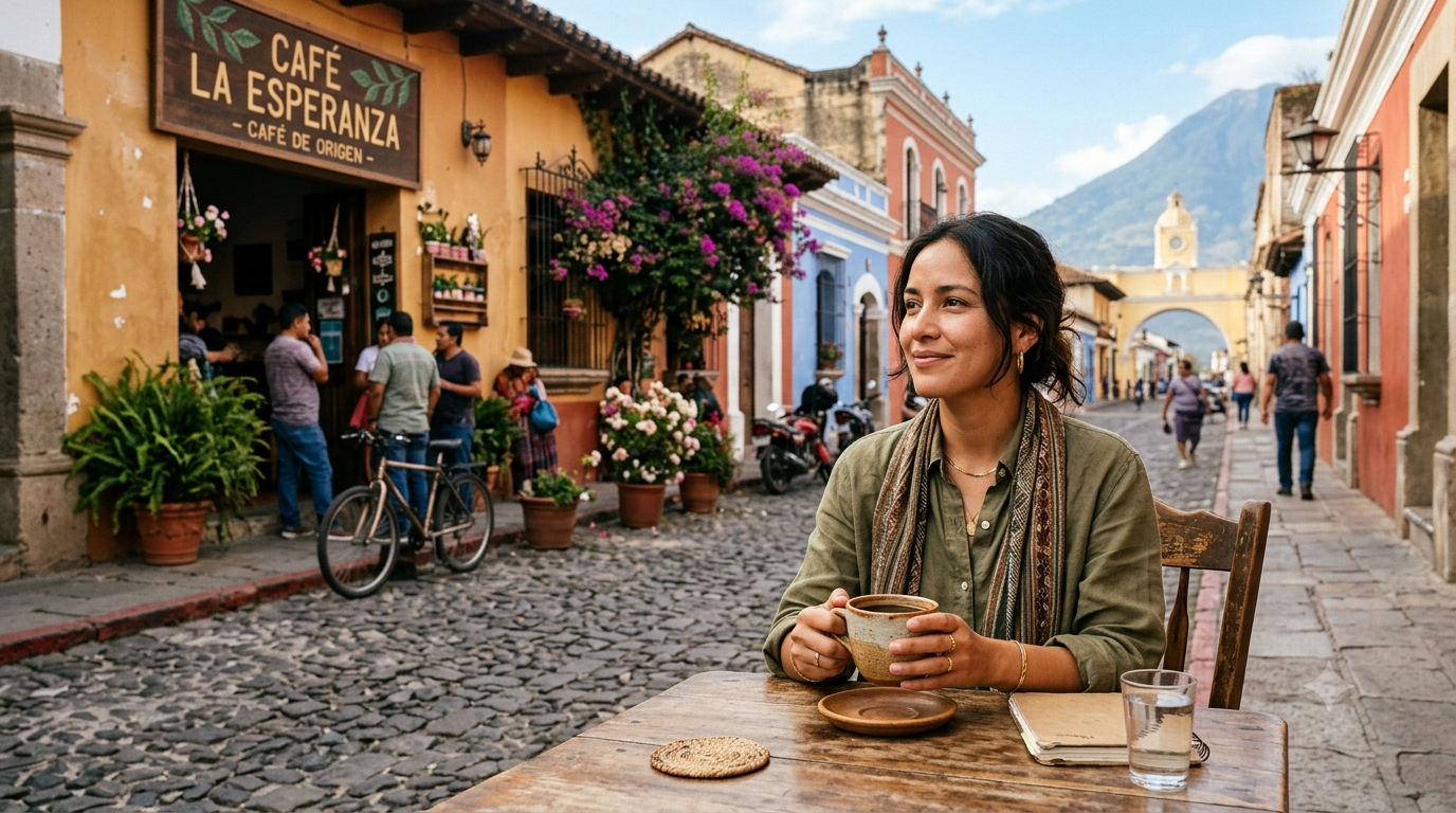 South American coffee culture lifestyle featuring a street café, local coffee habits, and a warm morning atmosphere representing daily rituals from Colombian farms to urban cafés