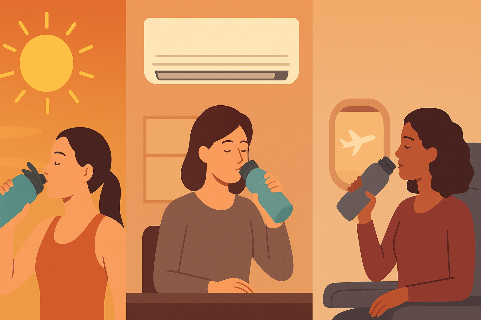 Water Intake & Environment Hydration Strategies for Hot Weather, AC Rooms, and Air Travel