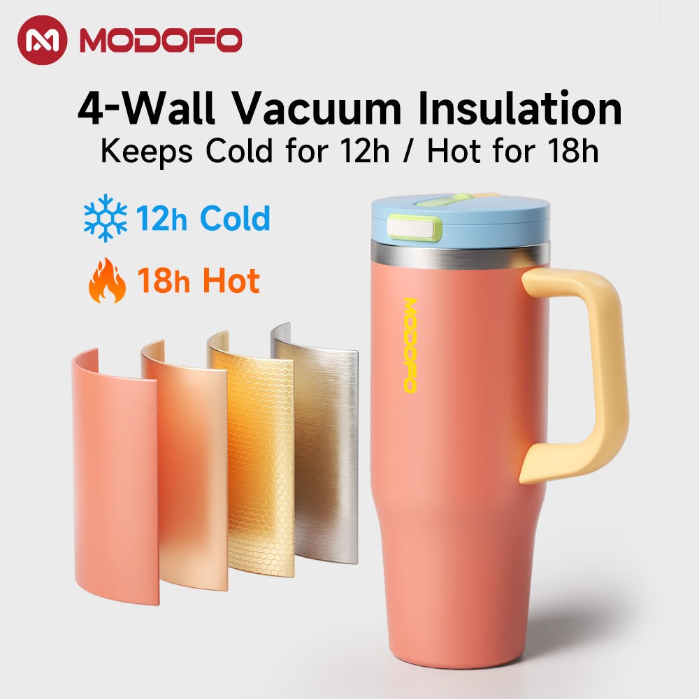 MODOFO 32oz pop-up bottle with straw, beautiful and cold-resistant stainless steel thermos