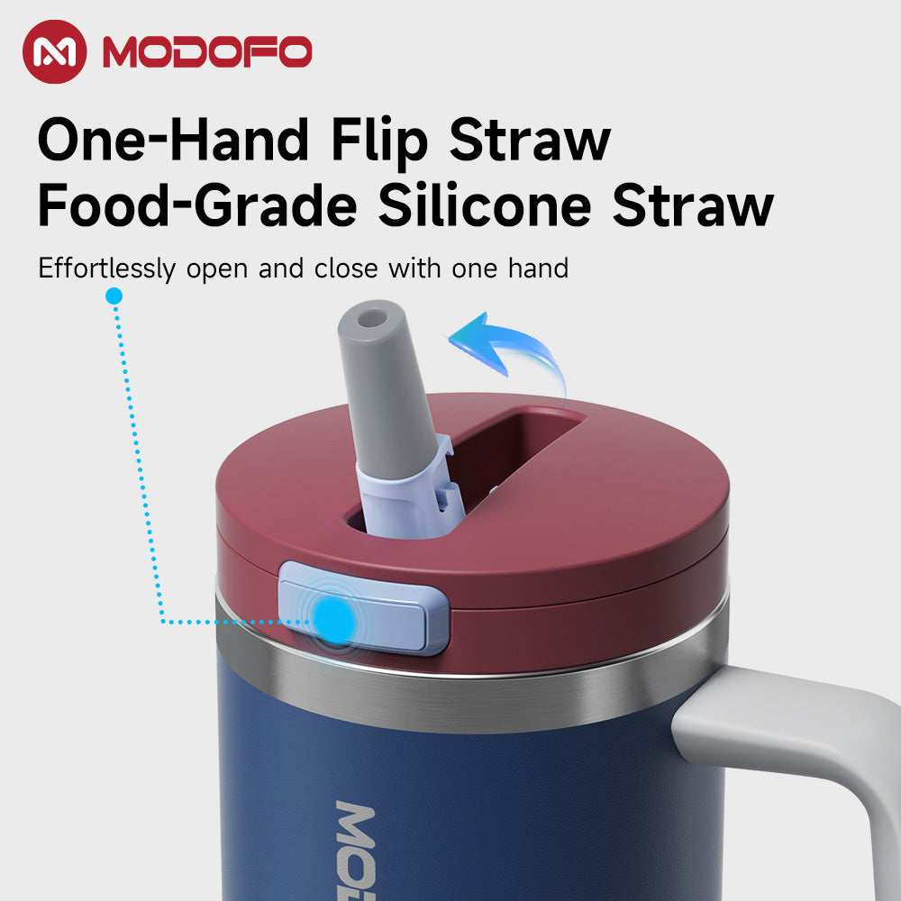 MODOFO 32oz pop-up bottle with straw, beautiful and cold-resistant stainless steel thermos