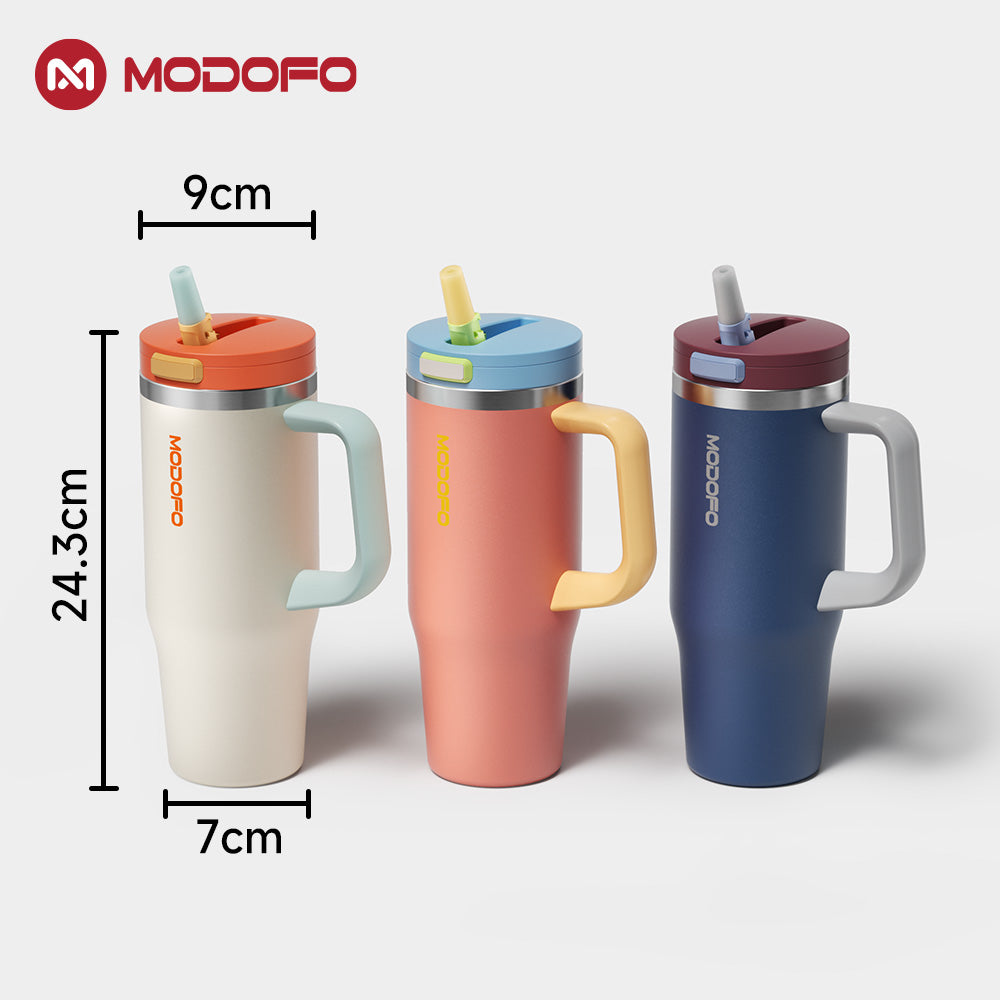 MODOFO 32oz pop-up bottle with straw, beautiful and cold-resistant stainless steel thermos