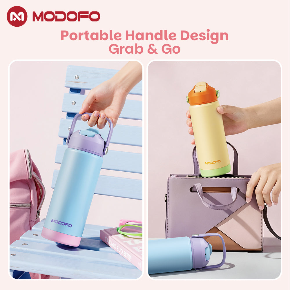 MODOFO Tumbler 18 oz Portable Stainless Steel Colorful Print Water Bottle with Straw