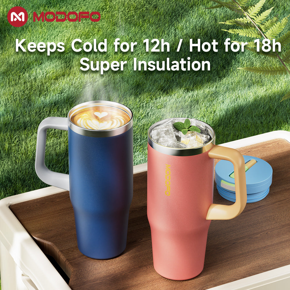 MODOFO 32oz pop-up bottle with straw, beautiful and cold-resistant stainless steel thermos