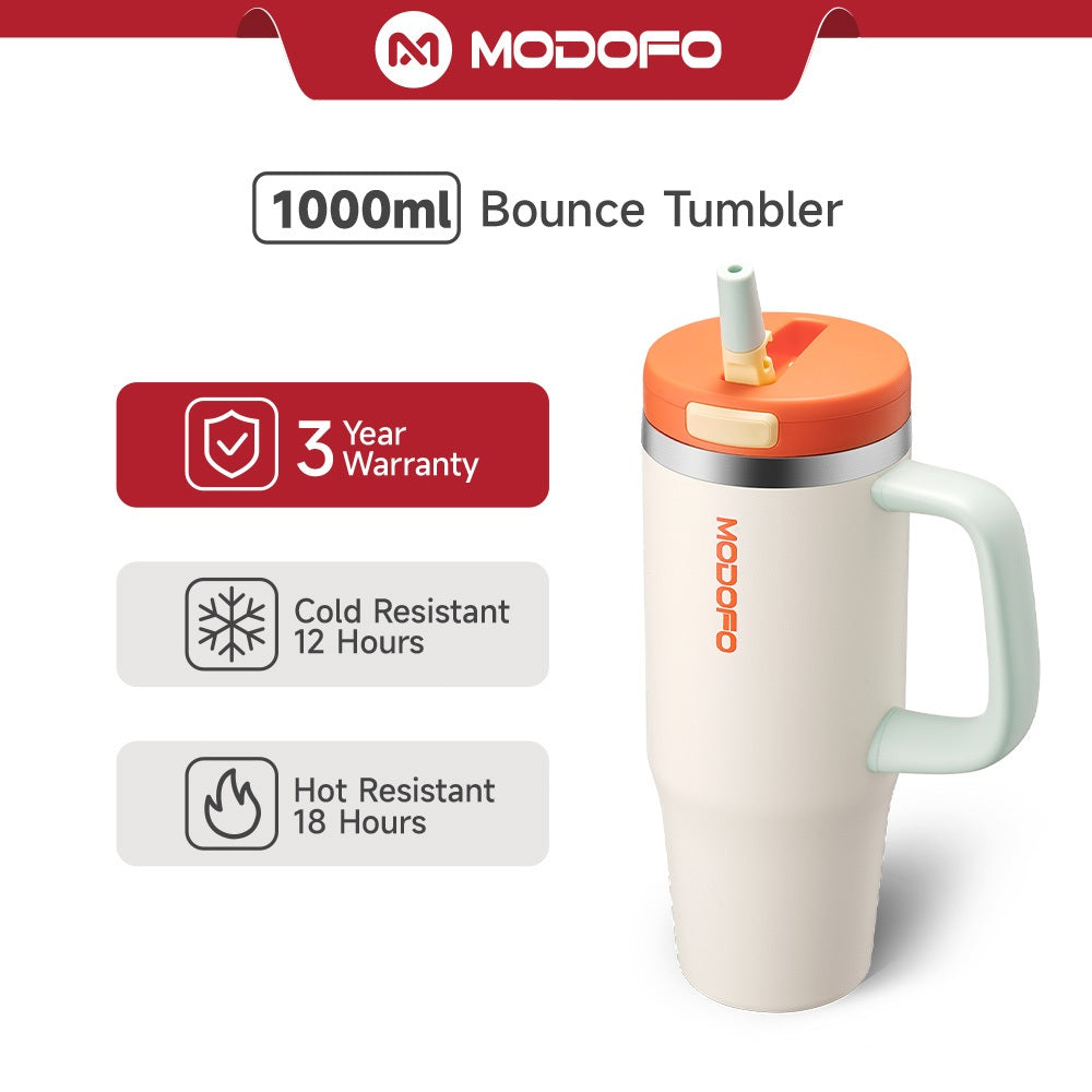MODOFO 32oz pop-up bottle with straw, beautiful and cold-resistant stainless steel thermos