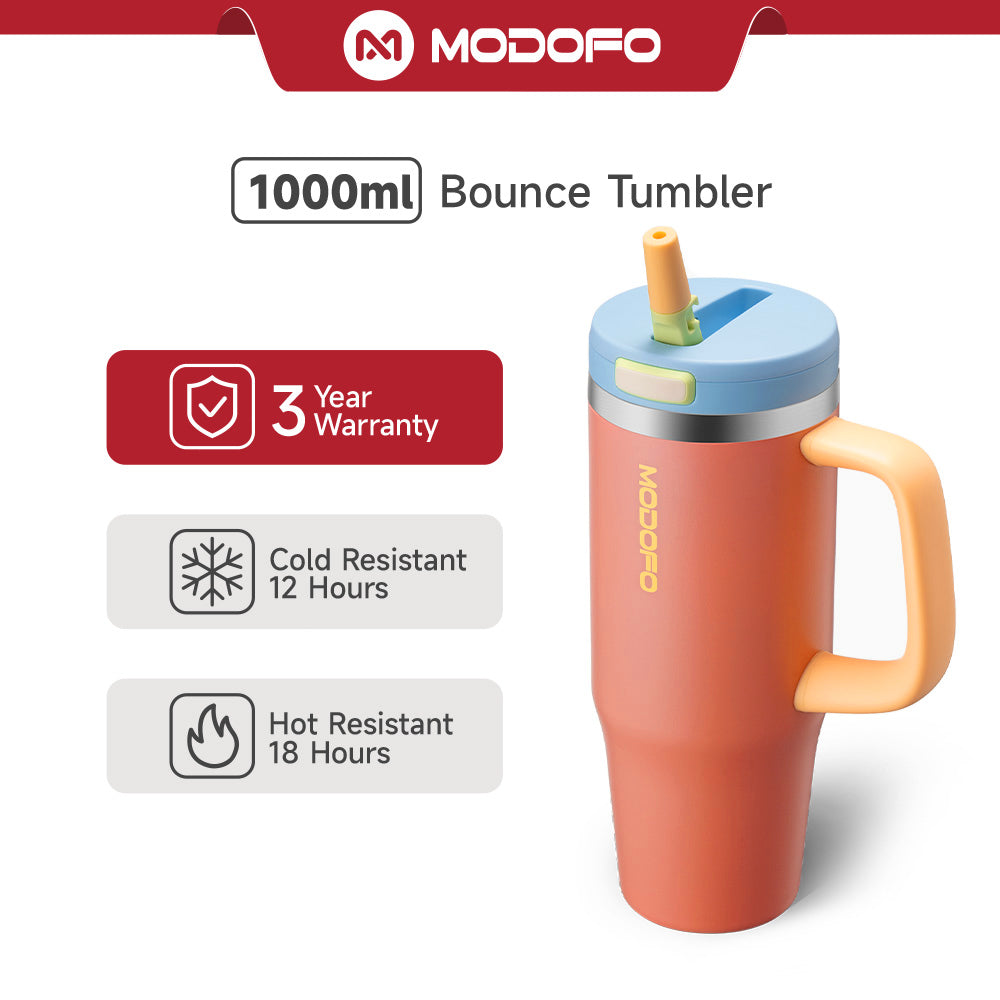 MODOFO 32oz pop-up bottle with straw, beautiful and cold-resistant stainless steel thermos