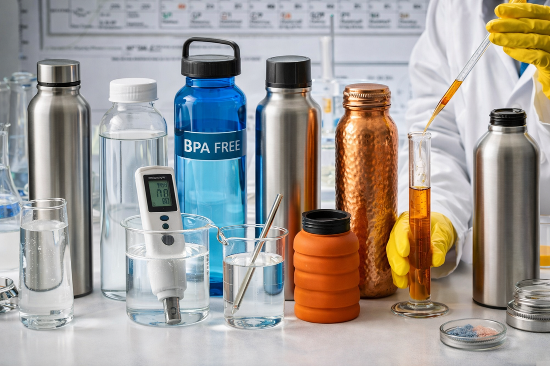 comparison of different water bottle materials including stainless steel glass and plastic
