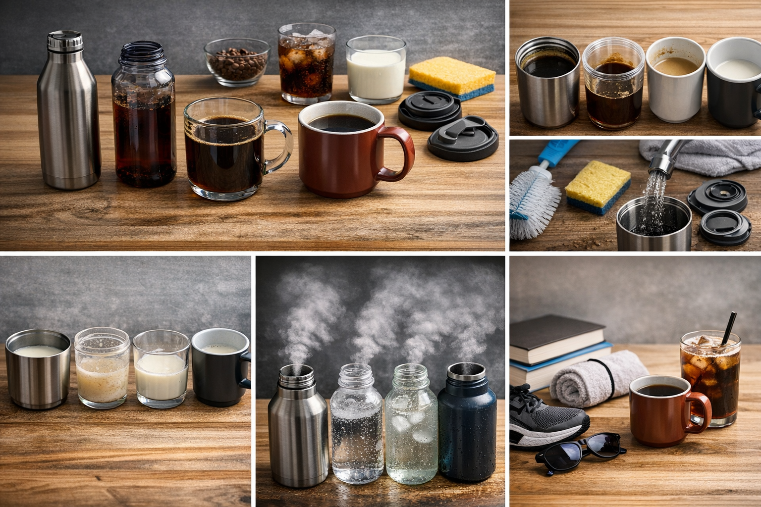 drinkware materials comparison chart showing stainless steel tritan glass and ceramic coated bottle performance