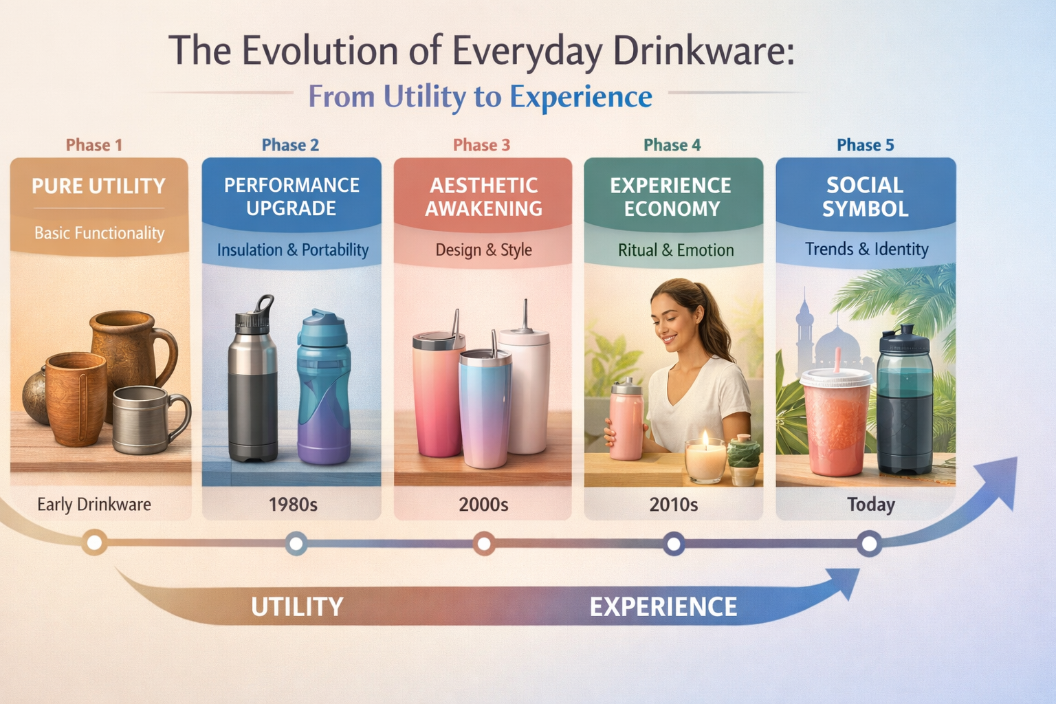 evolution of drinkware from traditional containers to modern insulated tumblers timeline