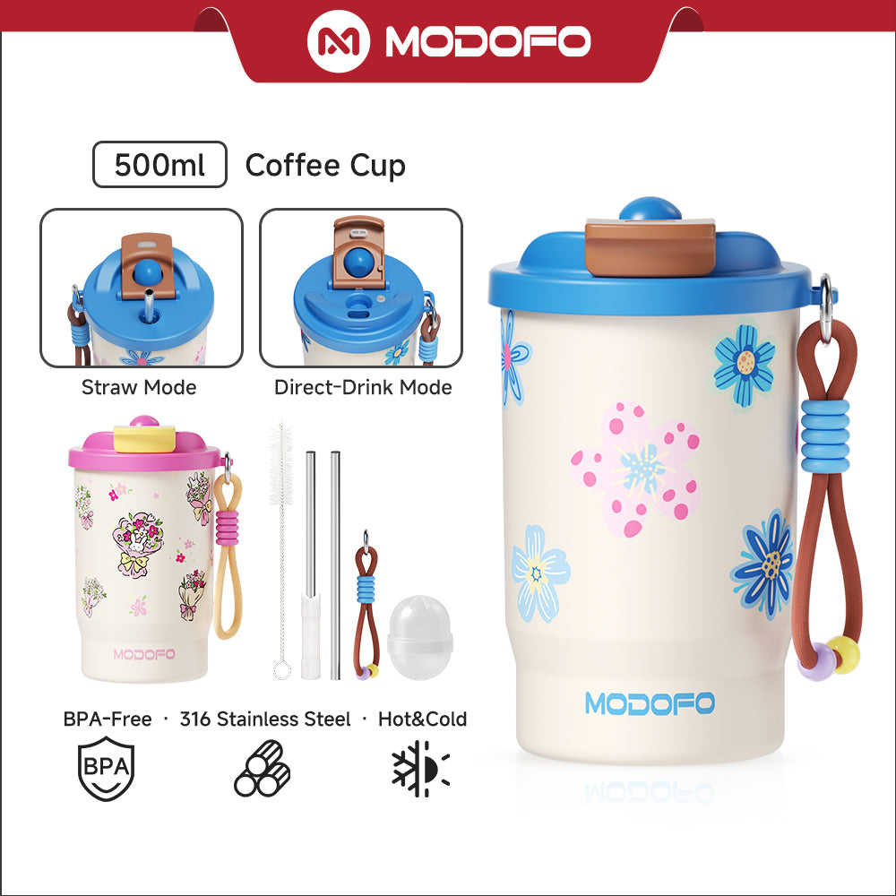 Pink Bunny Bouquet — MODOFO Coffee Cup 500ml Bloom Joy Series Thermos