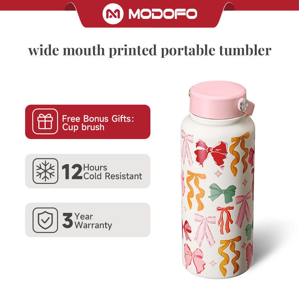 MODOFO Bowknot Print – 1000ml Large Capacity Outdoor Travel Water Bottle