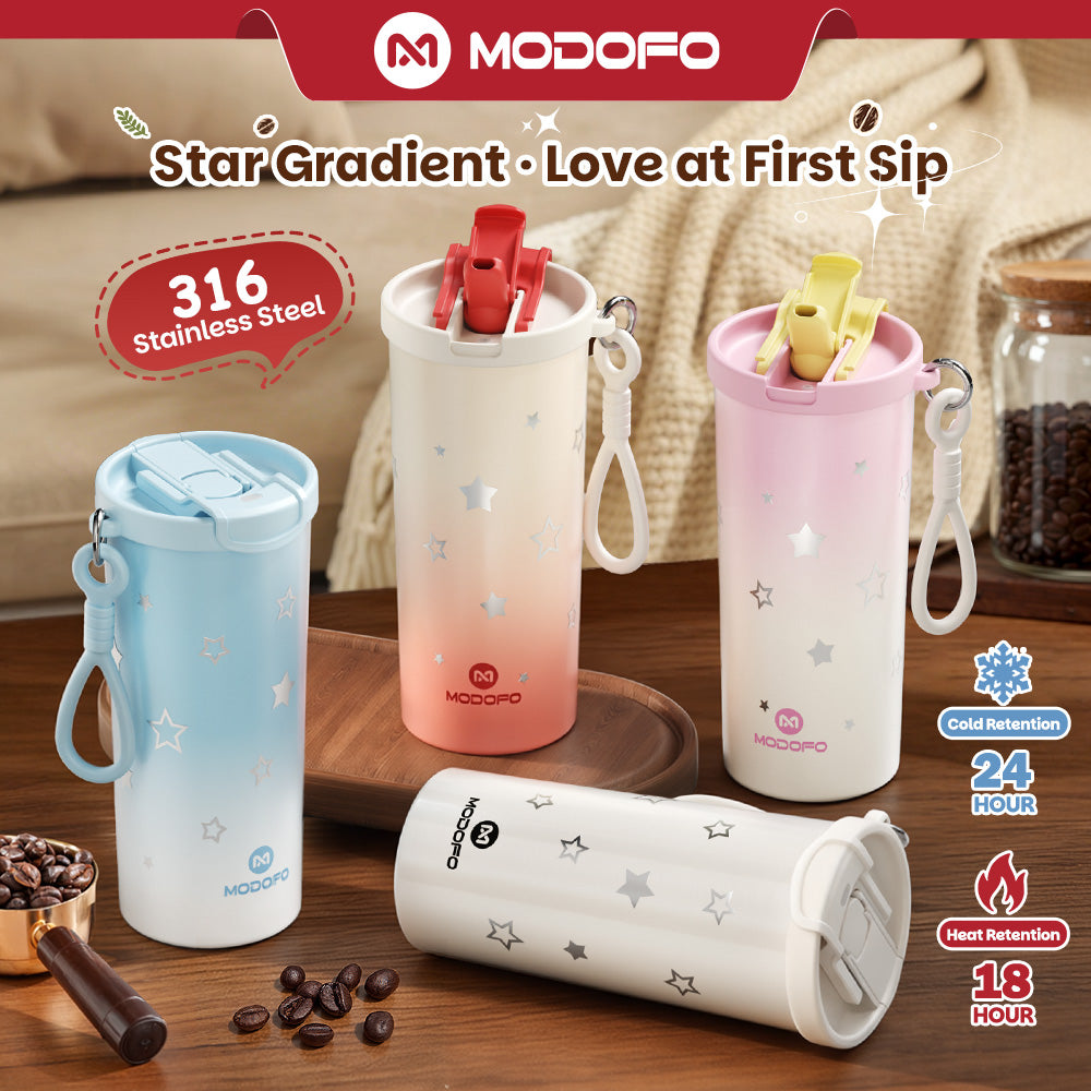 MODOFO Coffee Cup 480ml 316 Stainless Steel With Straw（Customizable star patterns）
