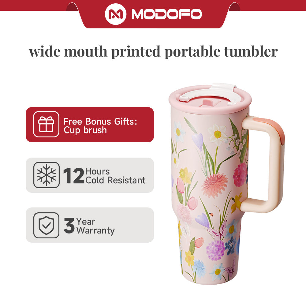 MODOFO Elegant Garden Series – Double-layer Insulated 1000ml Coffee & Tea Cup