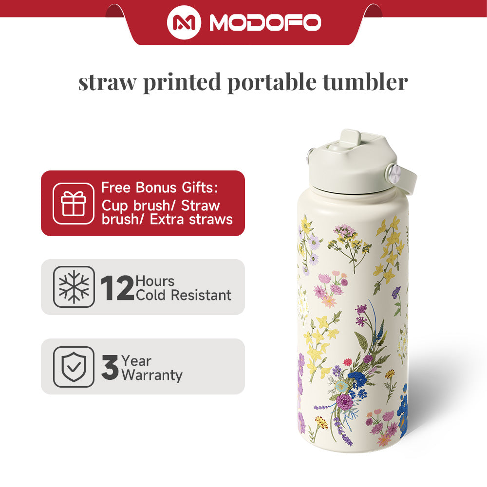 MODOFO Flower Elegance Series + Printed Convenient Insulated Water Bottle