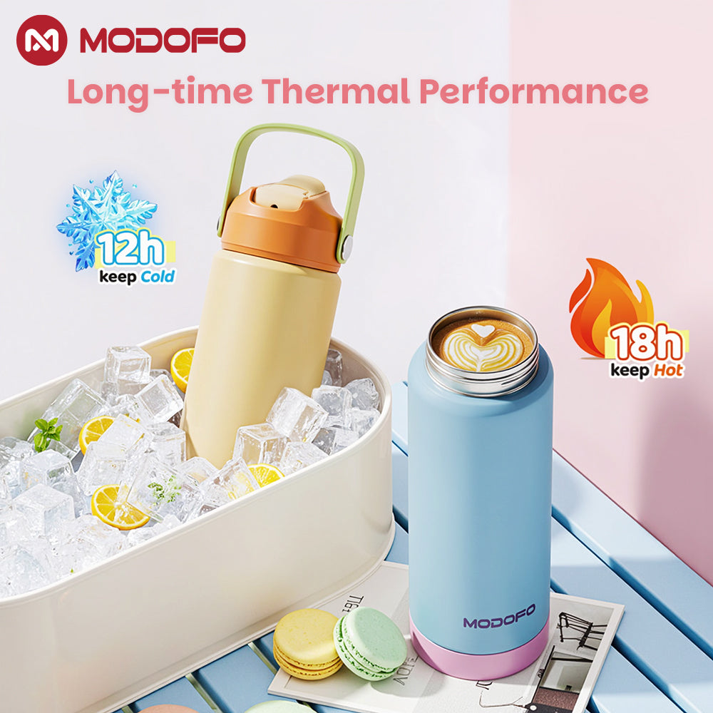MODOFO Tumbler 18 oz Botol Air Portabel Motif Warna-warni Stainless Steel dengan Sedotan