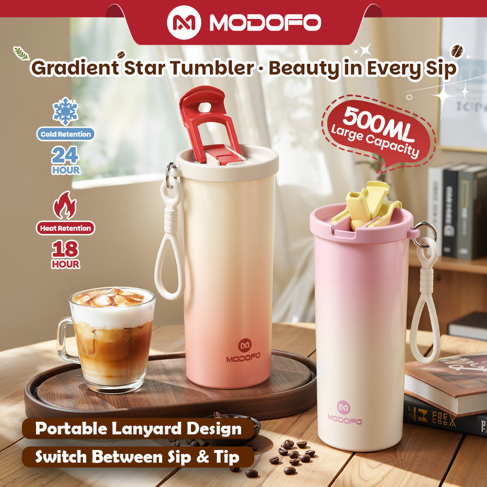 MODOFO Coffee Cup 480ml 316 Stainless Steel With Straw（Customizable star patterns）