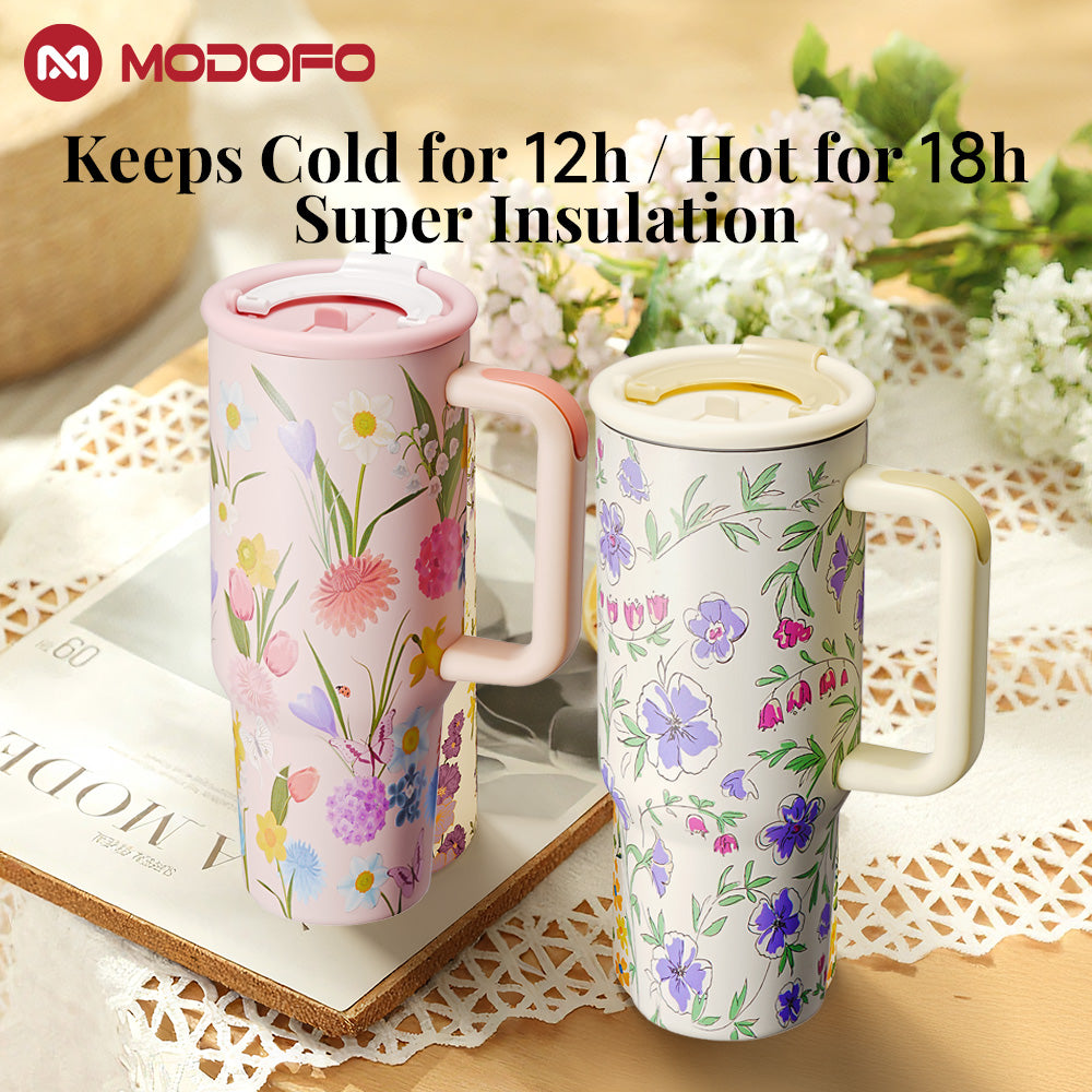 MODOFO Elegant Garden Series – Double-layer Insulated 1000ml Coffee & Tea Cup