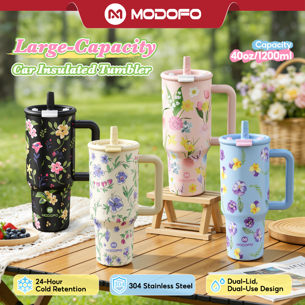 Tumbler Berinsulasi MODOFO 40 oz dengan Sedotan | Botol Stainless Steel Kapasitas Besar 1200 ml