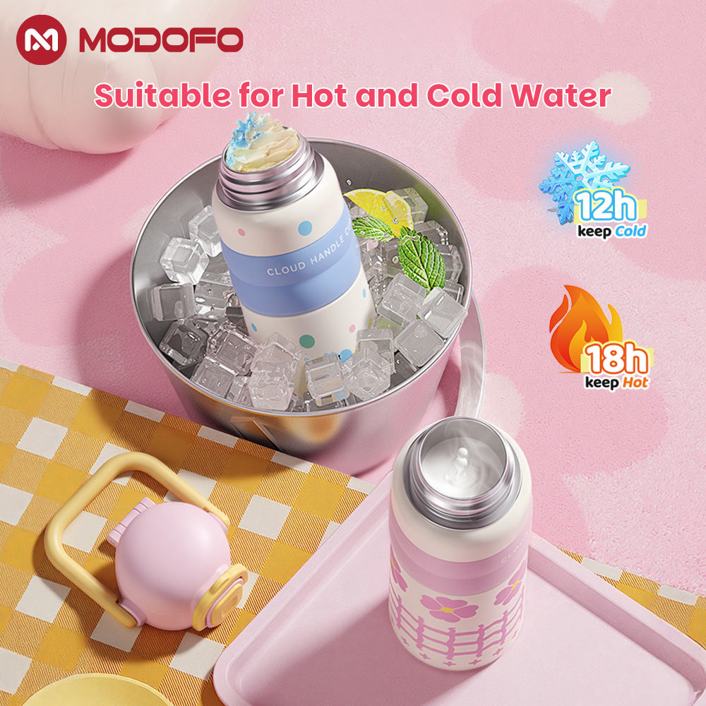 Botol Air Termos Portabel Stainless Steel 316 Lucu MODOFO 600ML dengan Sedotan