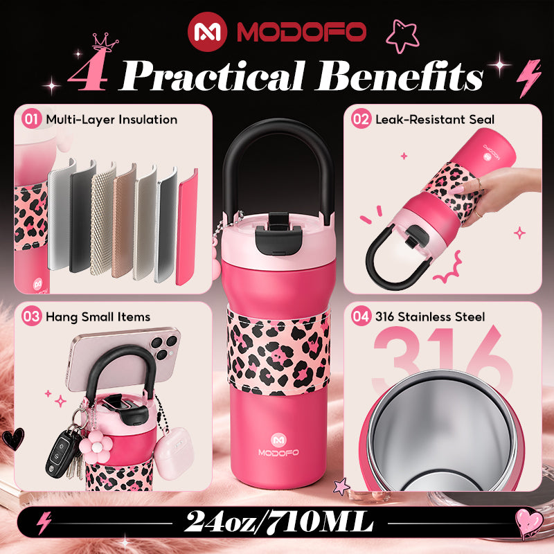 MODOFO Tumbler 24oz/710ml Tumbler Tahan Sejuk Straw 316 Stainless Steel Water Bottle