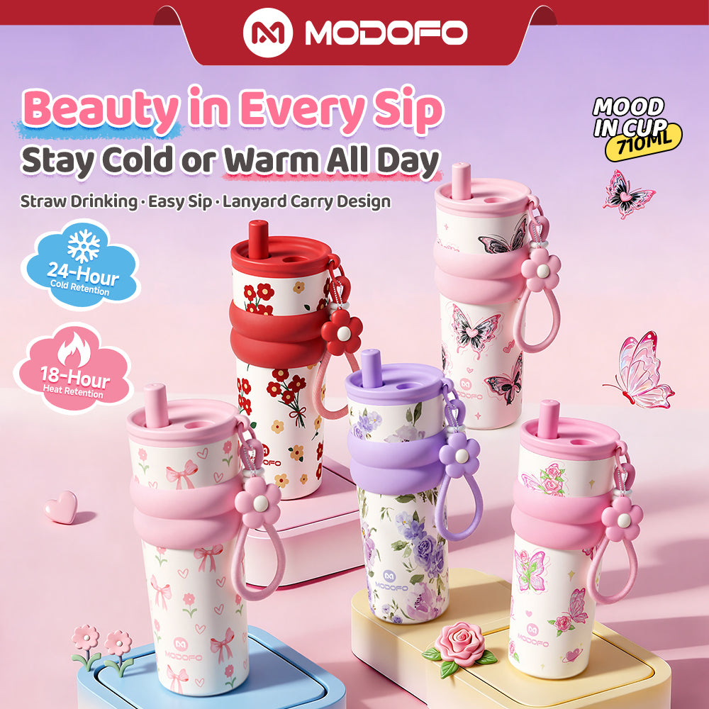 MODOFO 710ml Vacuum Insulated Tumbler with Tea Strainer | 316 Stainless Steel | Hot & Cold Thermal Bottle