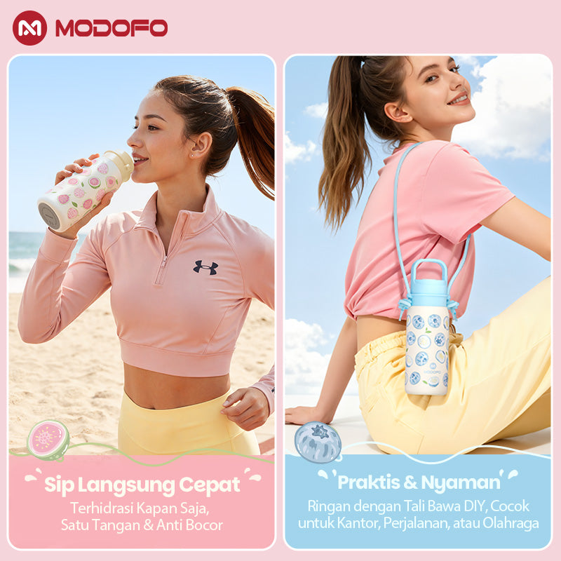 MODOFO 500 ml Insulated Tumbler with Strap – Carry Berry  | Compact Stainless Steel Bottle