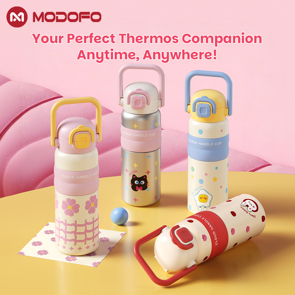 Botol Air Termos Portabel Stainless Steel 316 Lucu MODOFO 600ML dengan Sedotan