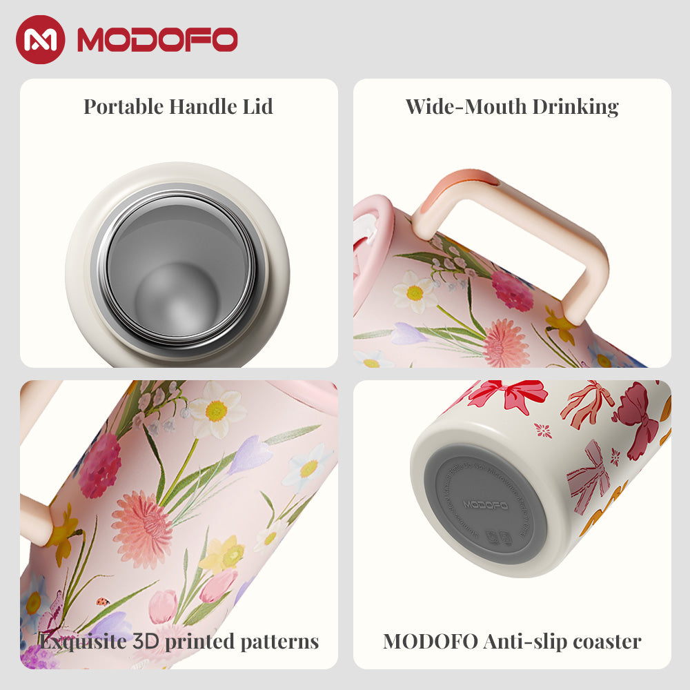 MODOFO Elegant Garden Series – Double-layer Insulated 1000ml Coffee & Tea Cup