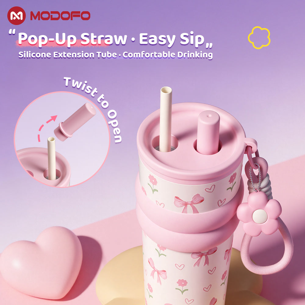 MODOFO 710ml Vacuum Insulated Tumbler with Tea Strainer | 316 Stainless Steel | Hot & Cold Thermal Bottle