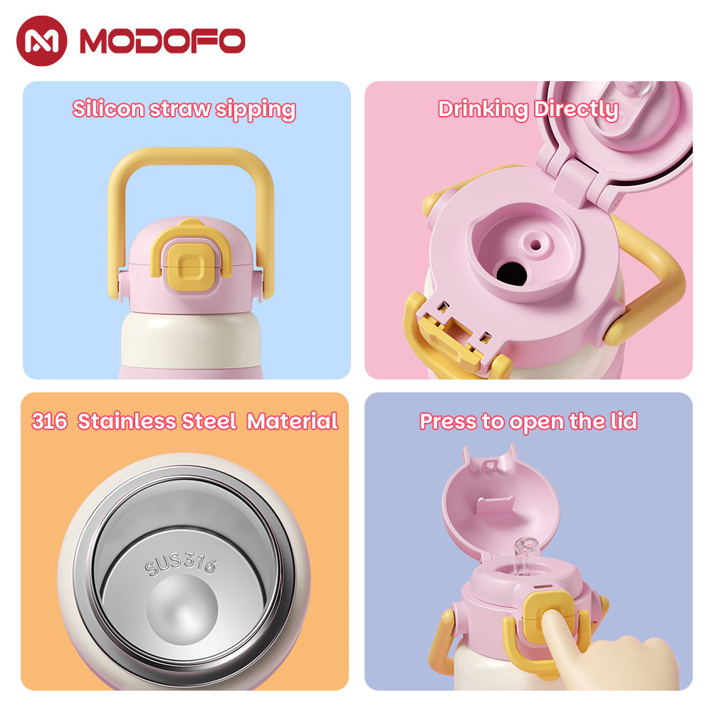Botol Air Termos Portabel Stainless Steel 316 Lucu MODOFO 600ML dengan Sedotan