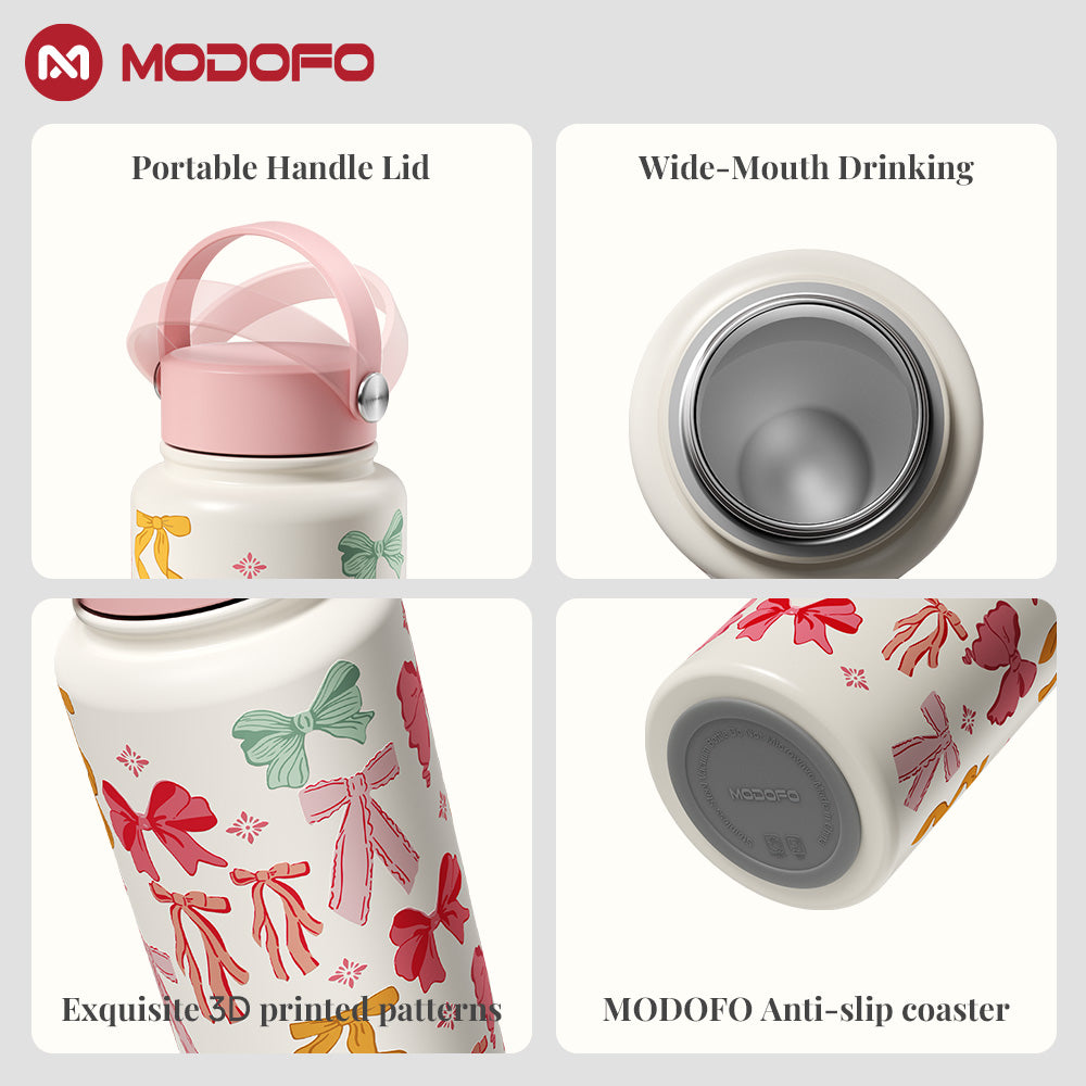 MODOFO Bowknot Print – 1000ml Large Capacity Outdoor Travel Water Bottle