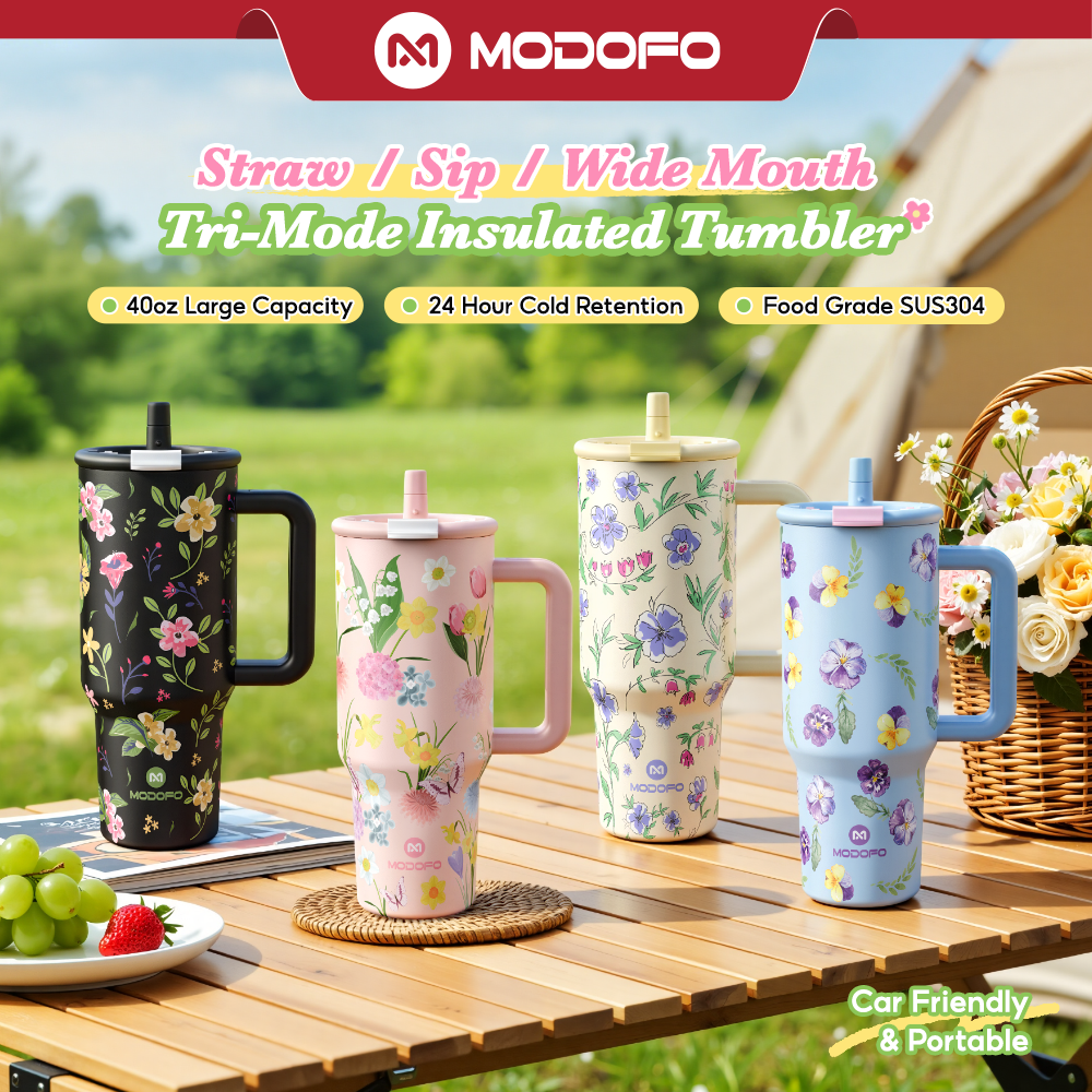 Tumbler Berinsulasi MODOFO 40 oz dengan Sedotan | Botol Stainless Steel Kapasitas Besar 1200 ml