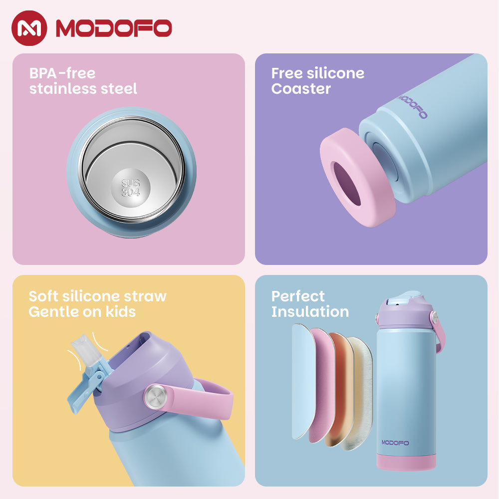 MODOFO Tumbler 18 oz Botol Air Portabel Motif Warna-warni Stainless Steel dengan Sedotan