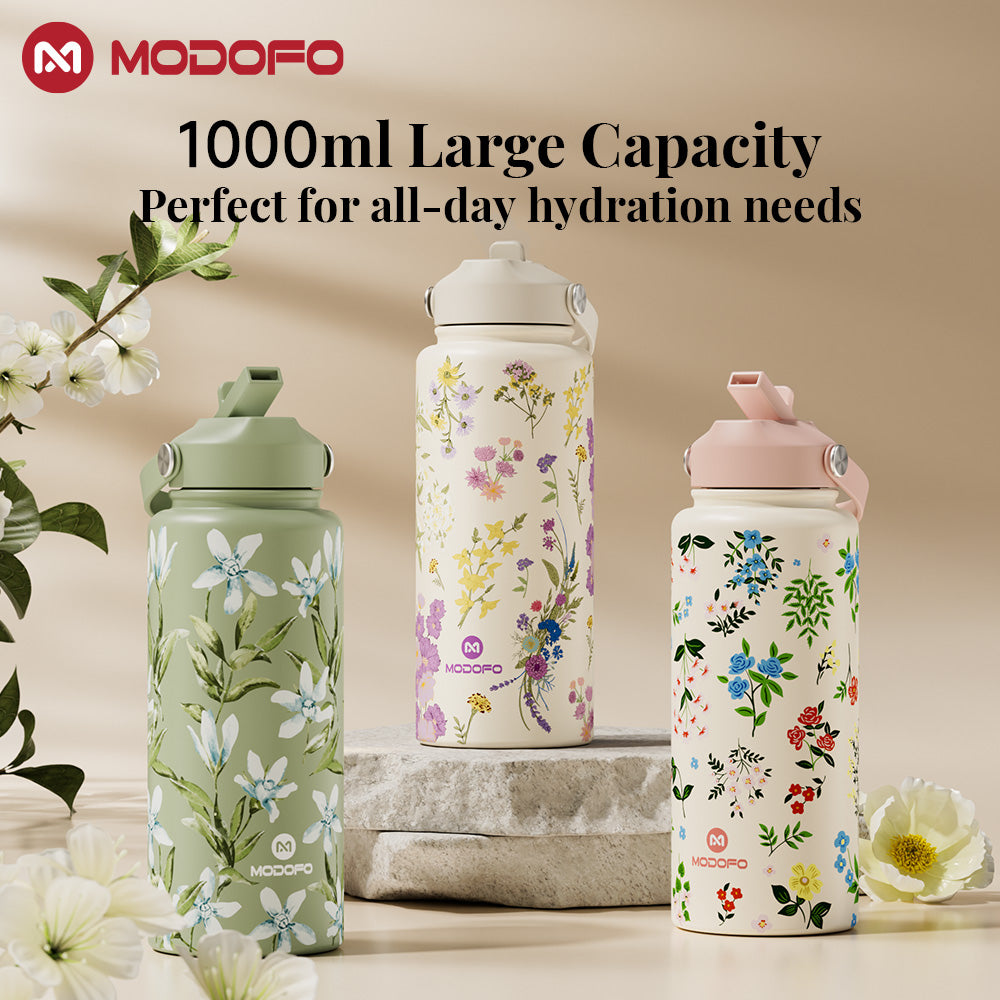 MODOFO 1000ml Insulated Thermos Bottle with Straw — Everyday Large-Capacity Hydration