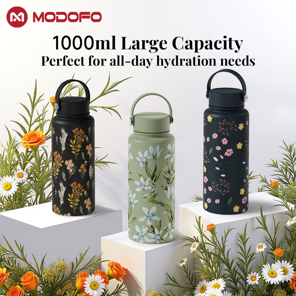 MODOFO Bowknot Print – 1000ml Large Capacity Outdoor Travel Water Bottle
