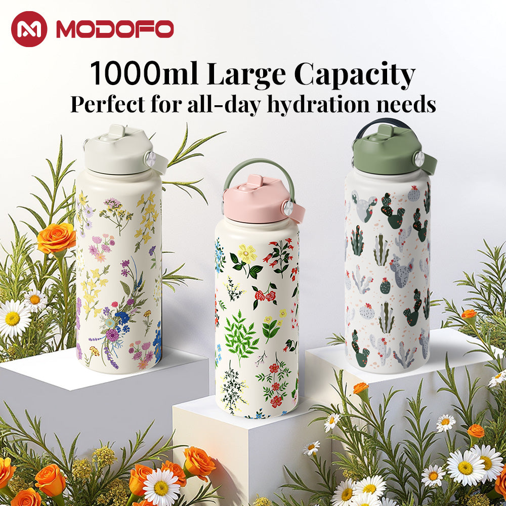MODOFO Flower Elegance Series + Printed Convenient Insulated Water Bottle