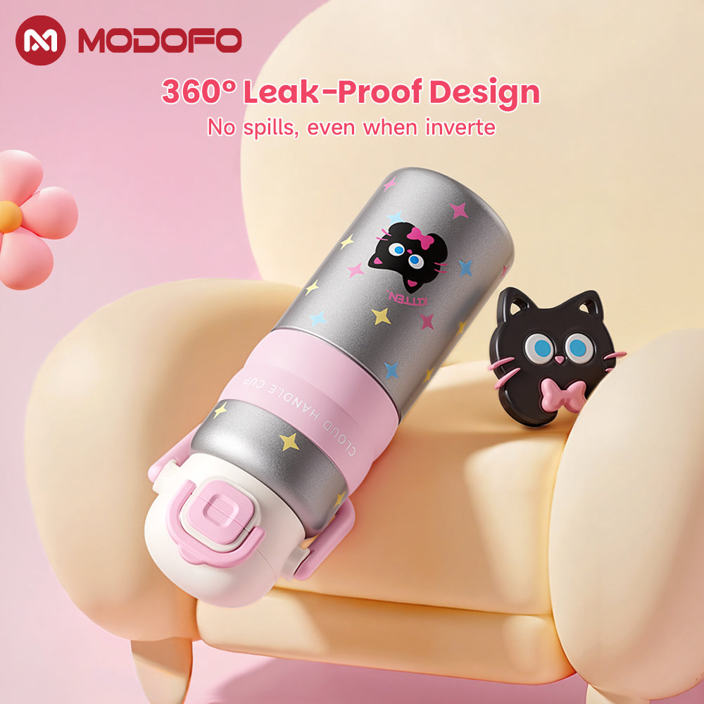 Botol Air Termos Portabel Stainless Steel 316 Lucu MODOFO 600ML dengan Sedotan
