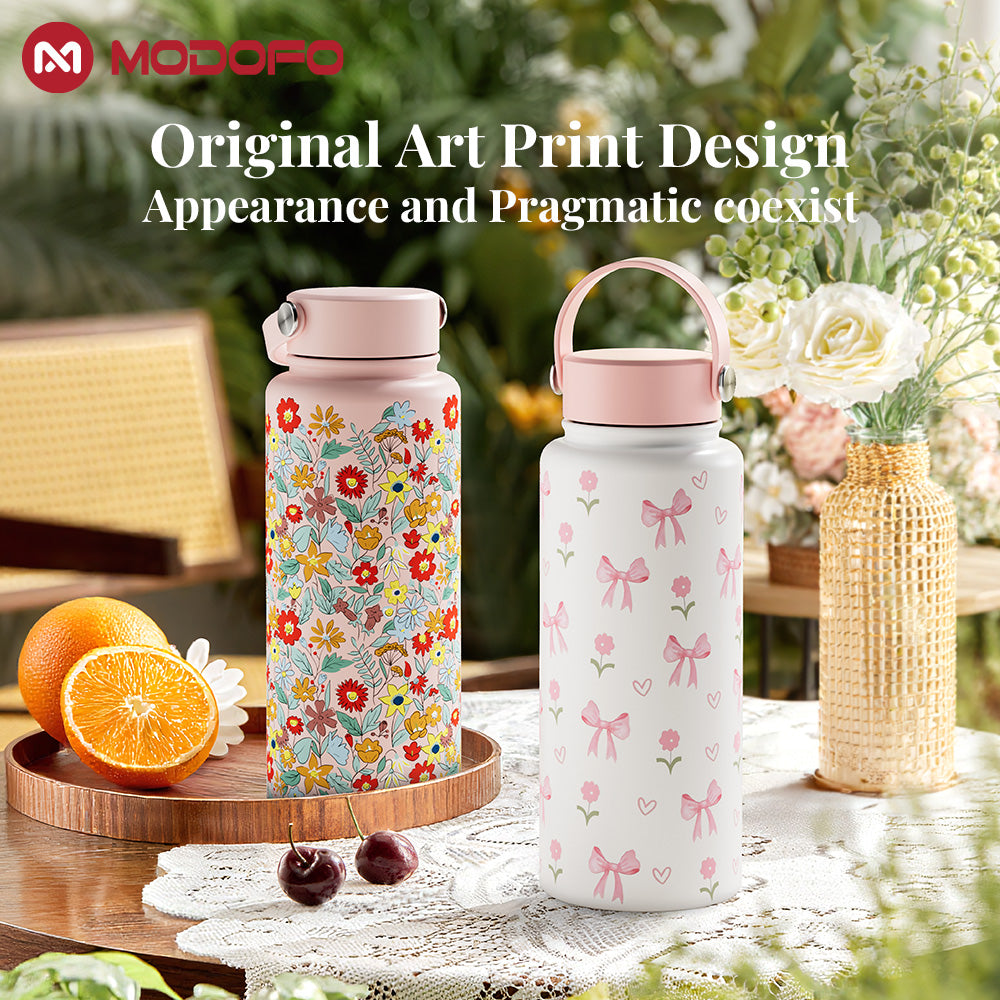MODOFO Bowknot Print – 1000ml Large Capacity Outdoor Travel Water Bottle