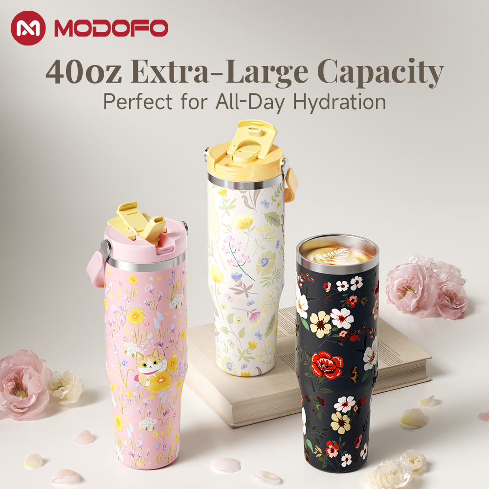 MODOFO 40oz Insulated Cup with Straw for Cooling and Insulation