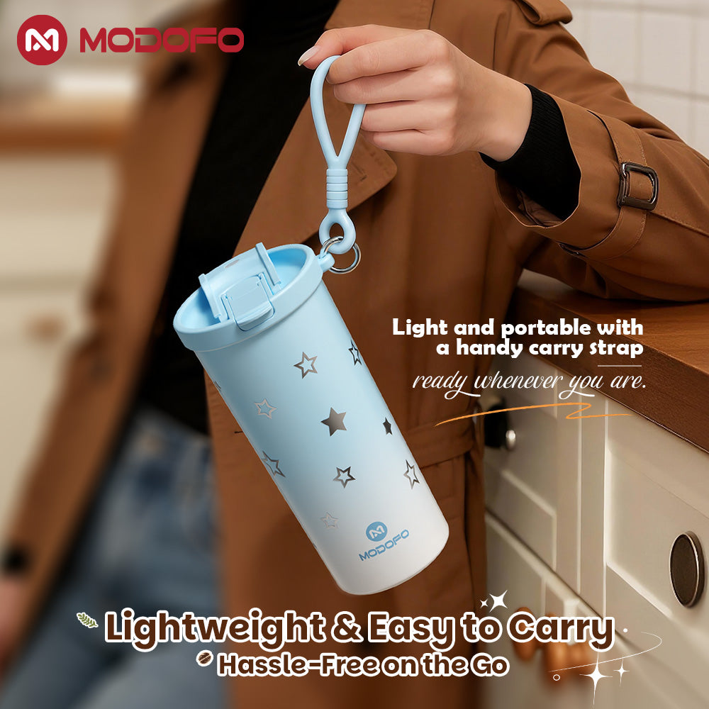 MODOFO Coffee Cup 480ml 316 Stainless Steel With Straw（Customizable star patterns）