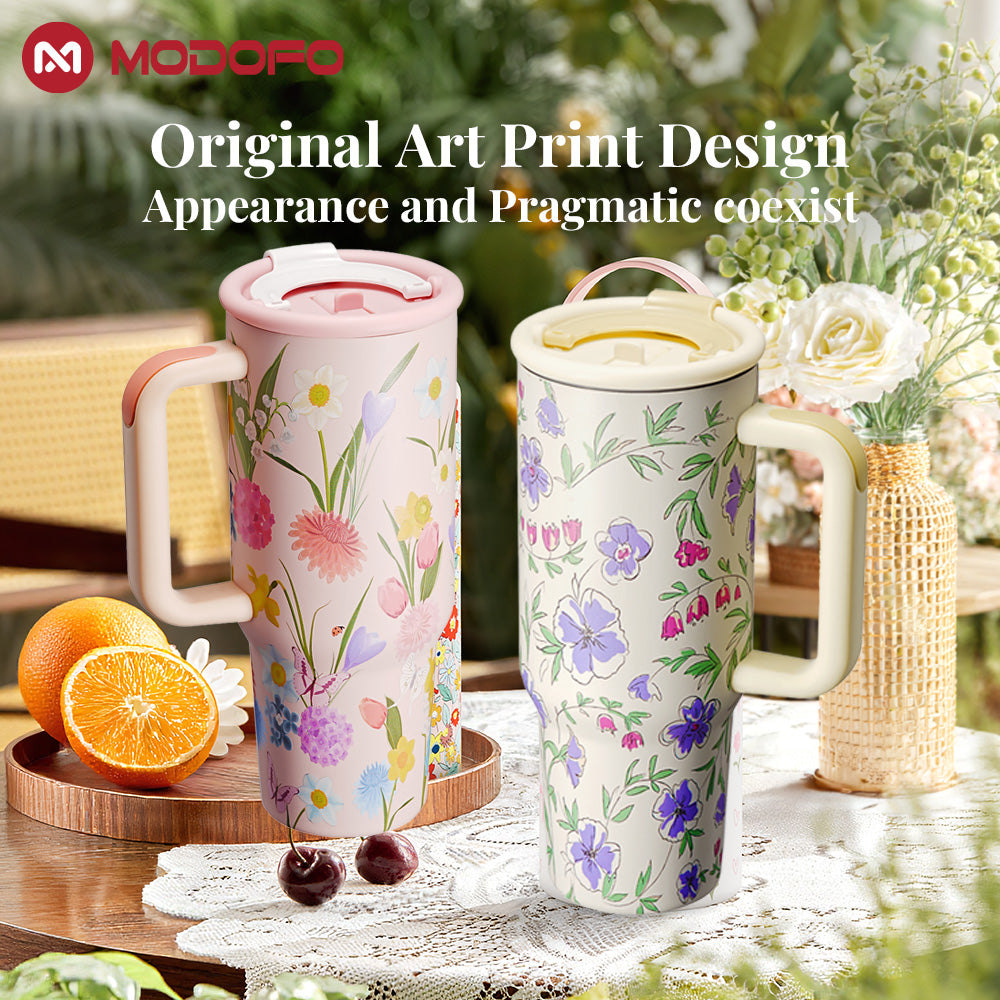 MODOFO Elegant Garden Series – Double-layer Insulated 1000ml Coffee & Tea Cup