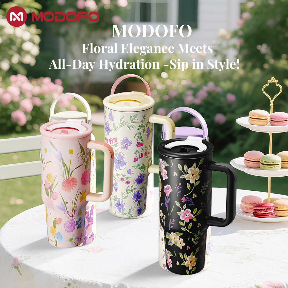 MODOFO Elegant Garden Series – Double-layer Insulated 1000ml Coffee & Tea Cup