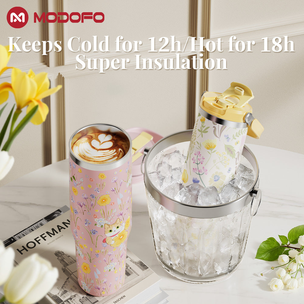 MODOFO 40oz Insulated Cup with Straw for Cooling and Insulation