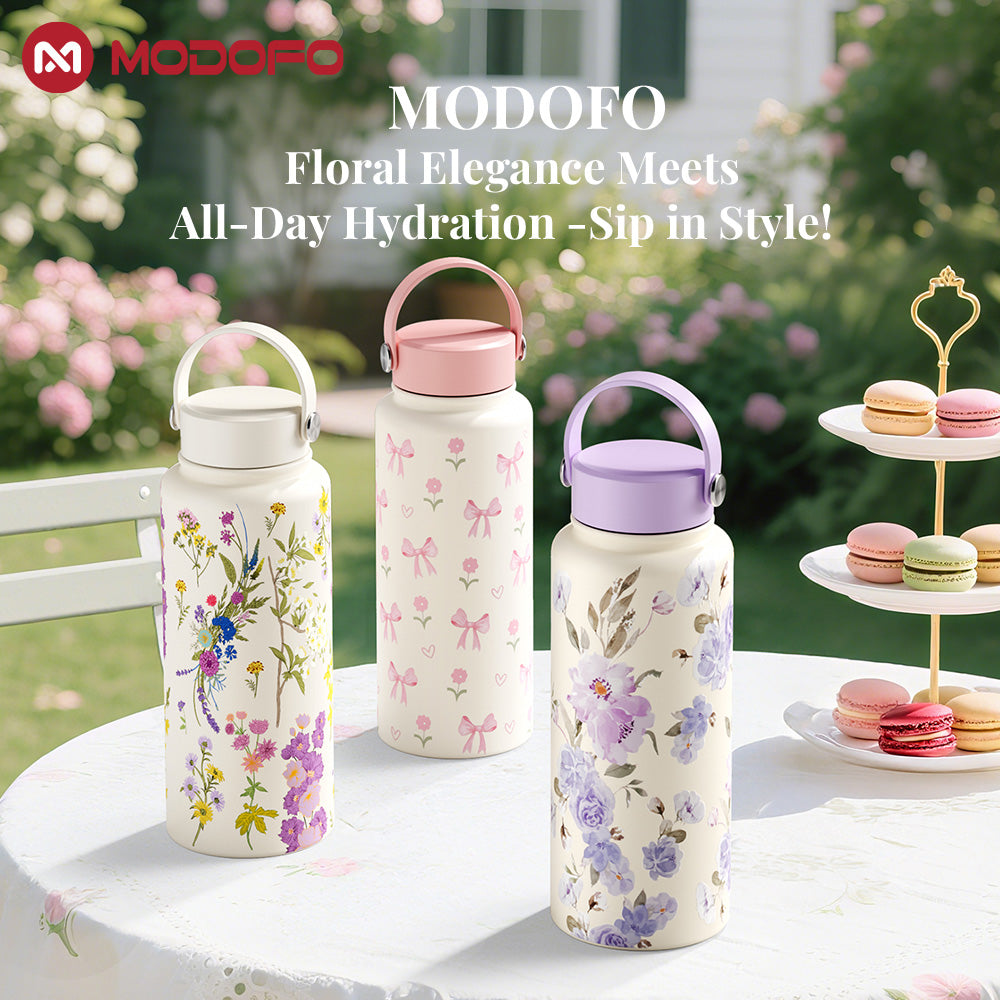 MODOFO Bowknot Print – 1000ml Large Capacity Outdoor Travel Water Bottle