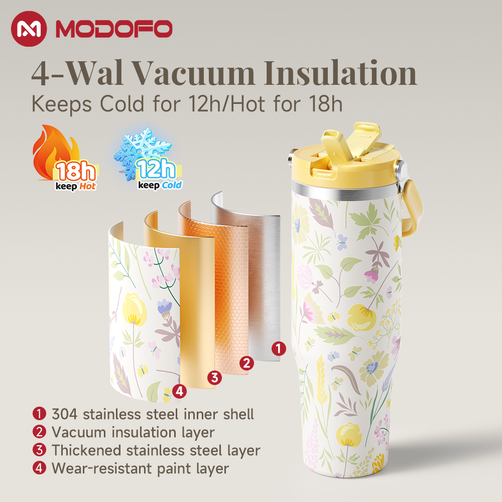MODOFO 40oz Insulated Cup with Straw for Cooling and Insulation