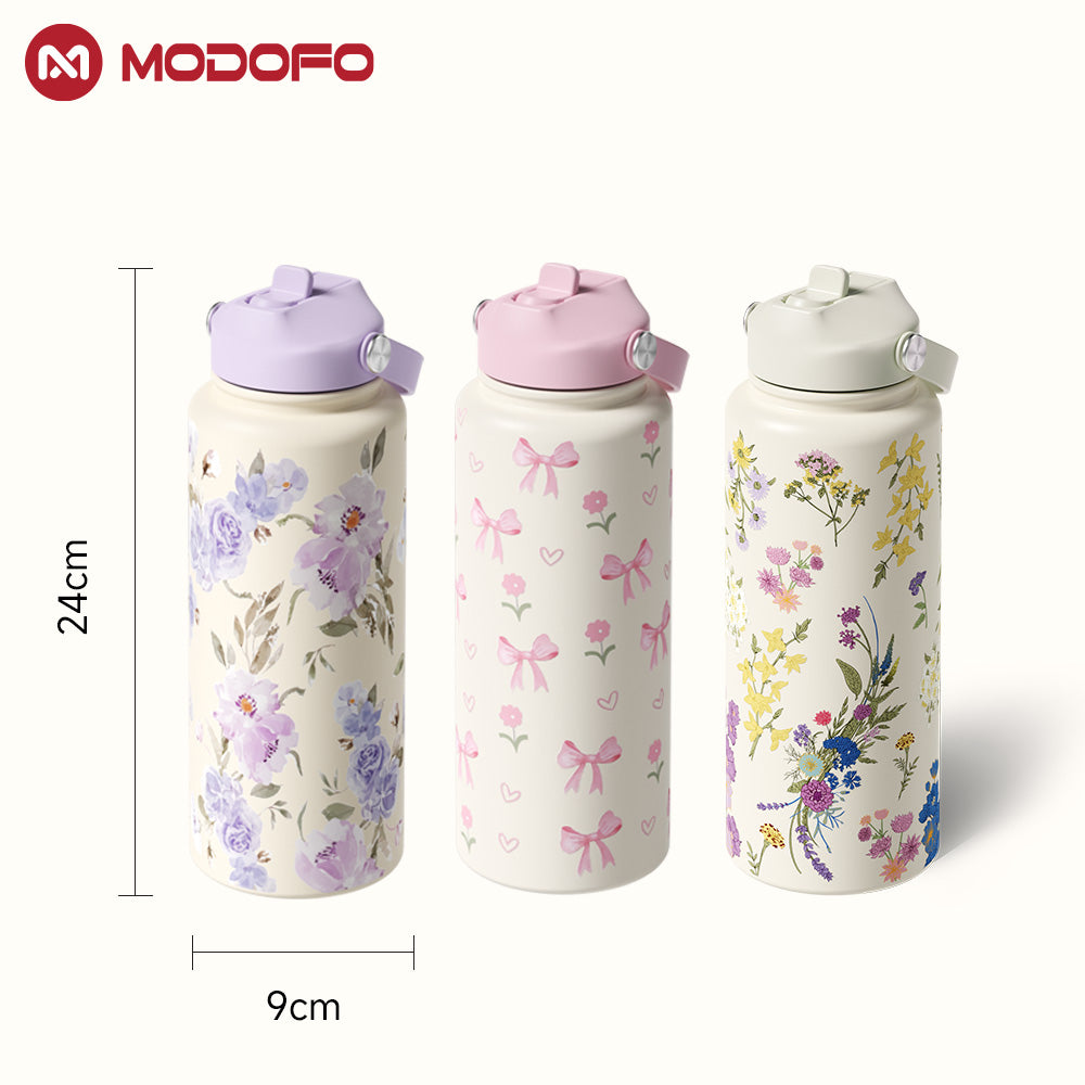 MODOFO Flower Elegance Series + Printed Convenient Insulated Water Bottle