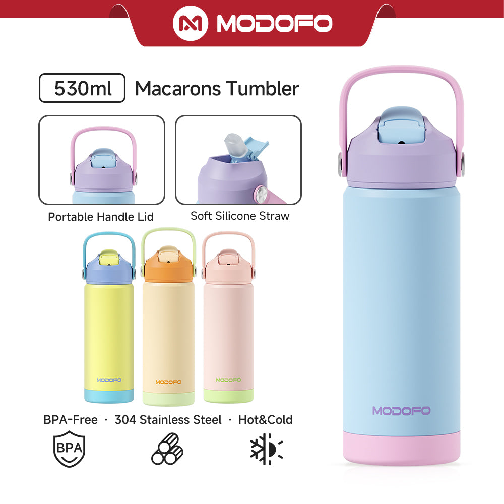 MODOFO Tumbler 18 oz Botol Air Portabel Motif Warna-warni Stainless Steel dengan Sedotan