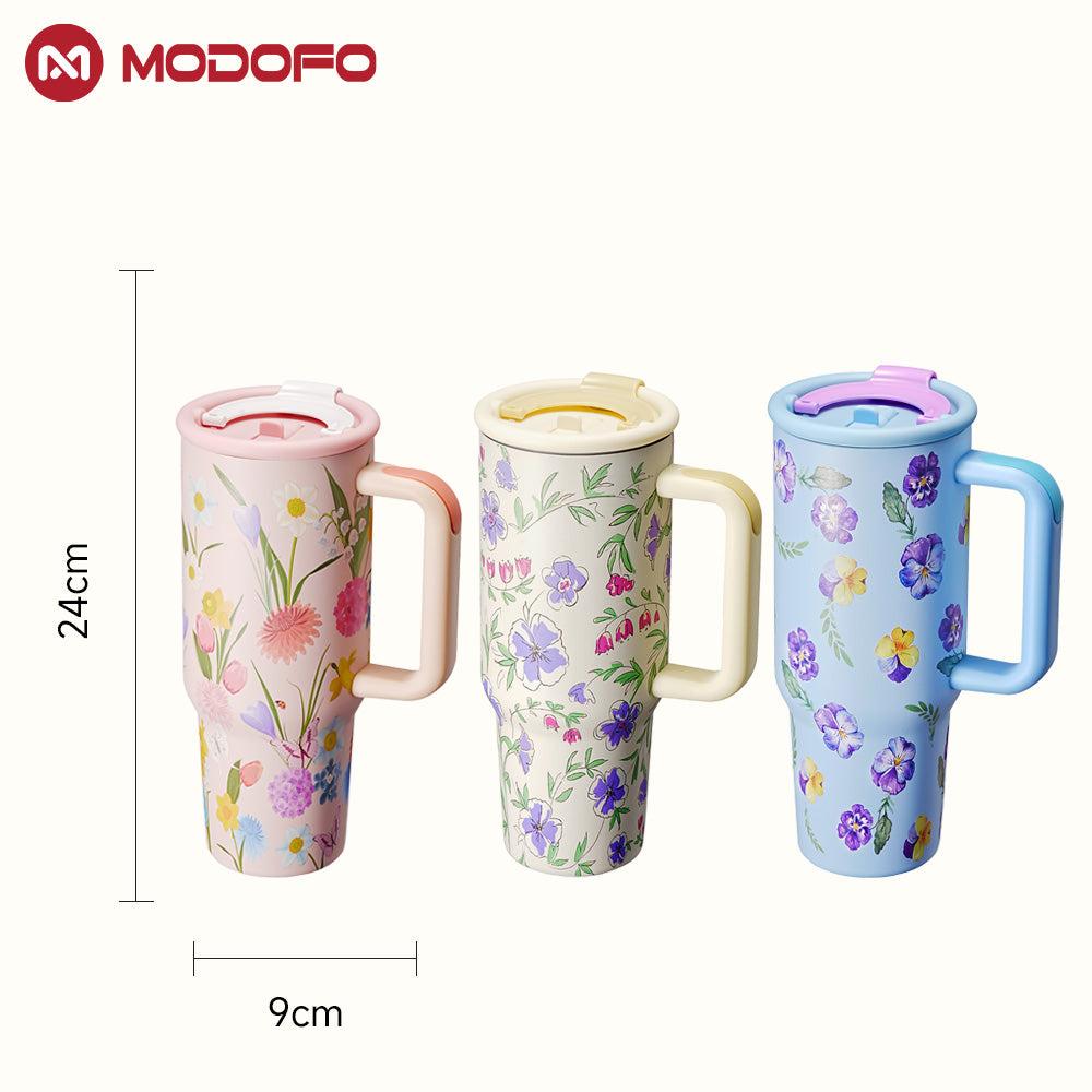 MODOFO Elegant Garden Series – Double-layer Insulated 1000ml Coffee & Tea Cup