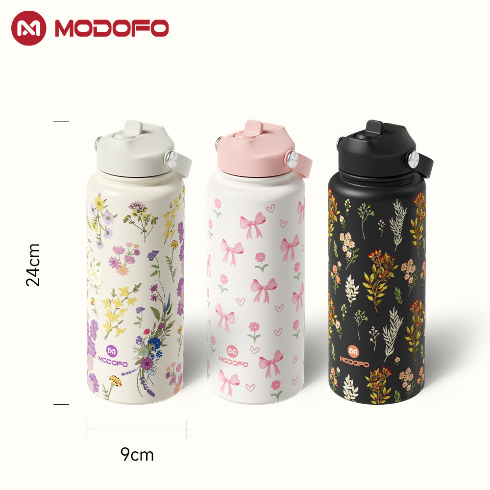 MODOFO 1000ml Insulated Thermos Bottle with Straw — Everyday Large-Capacity Hydration