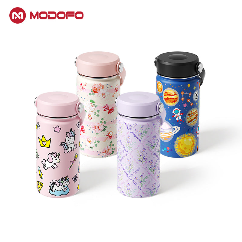 MODOFO 12oz Children's Thermos Bottle Stainless Steel Cute Cartoon Portable Travel Cup