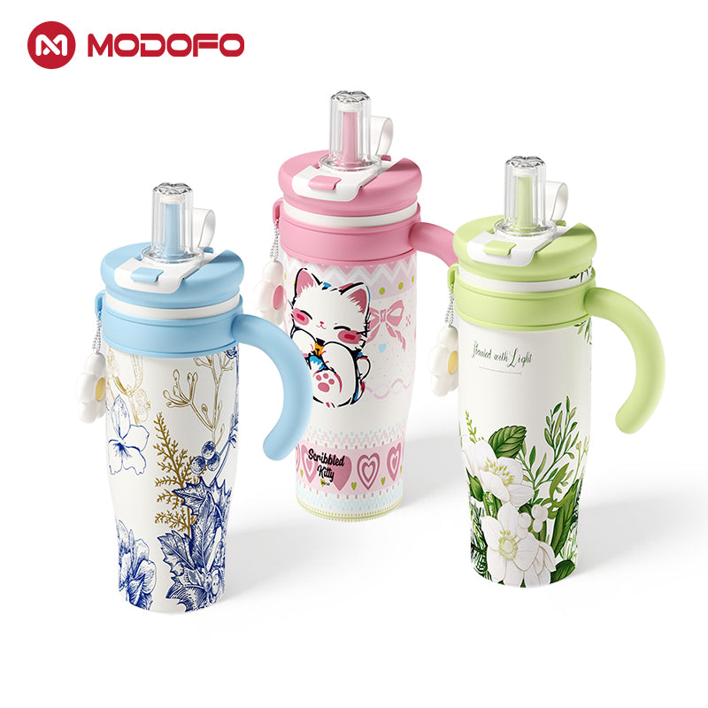 MODOFO 1200ml Ceramic Insulated Water Bottle | Tea Infuser + Straw Multi-functional Sports Water Bottle